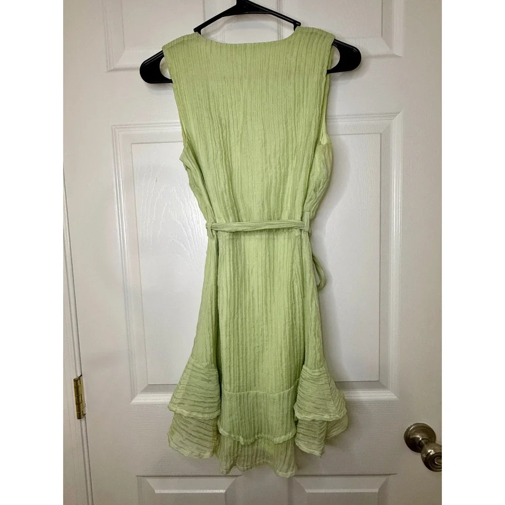 Sage The Label Plisse Mini Dress Women XS‎ Lime Green Excellent Ruffle Tie Waist